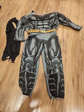 Batman Gray and Black Muscle Jumpsuit Costume with Yellow Belt Accent 3t